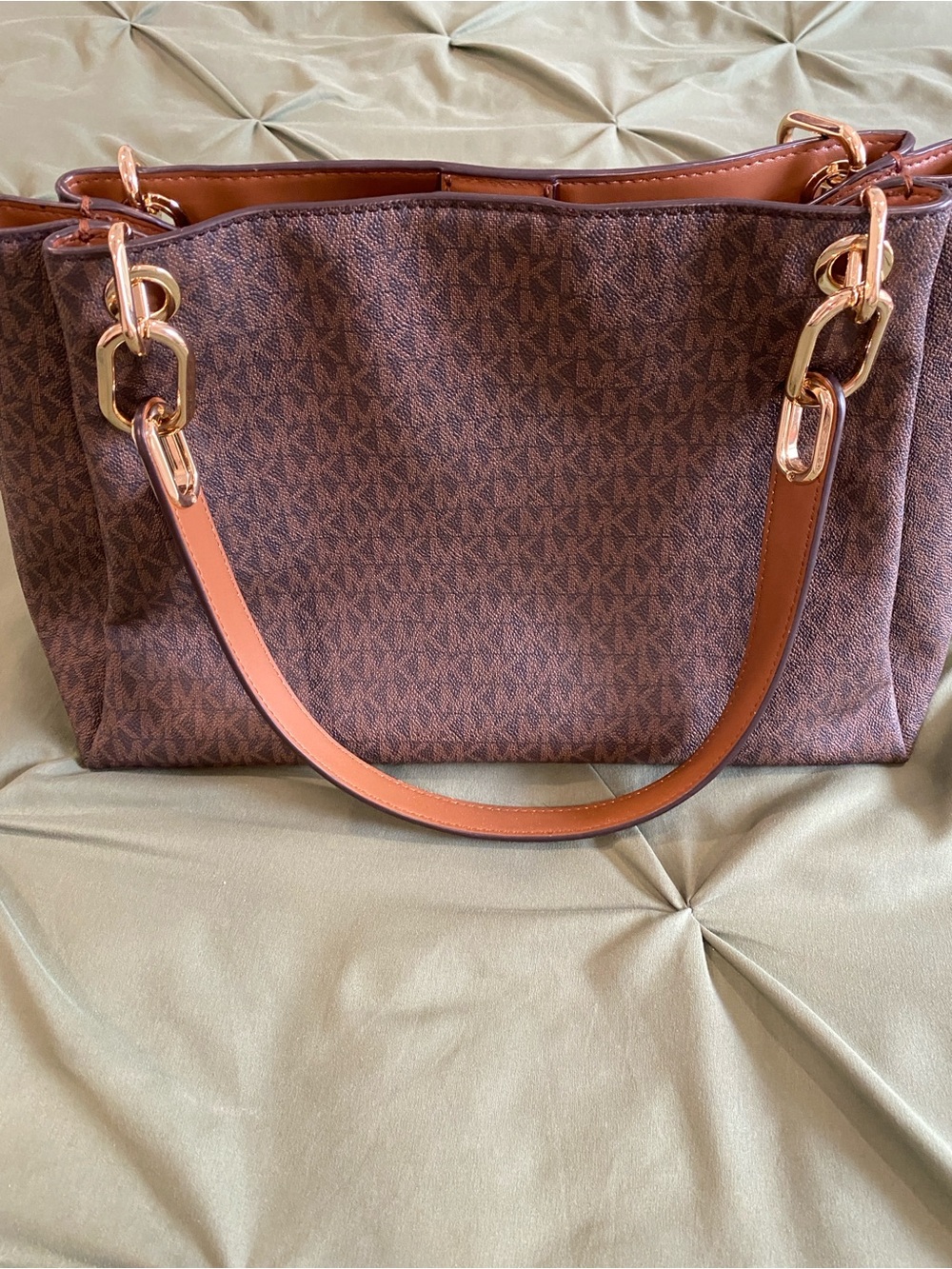 Michael Kors Brown Monogram Shoulder Tote with Gold Hardware - Picture 3 of 16